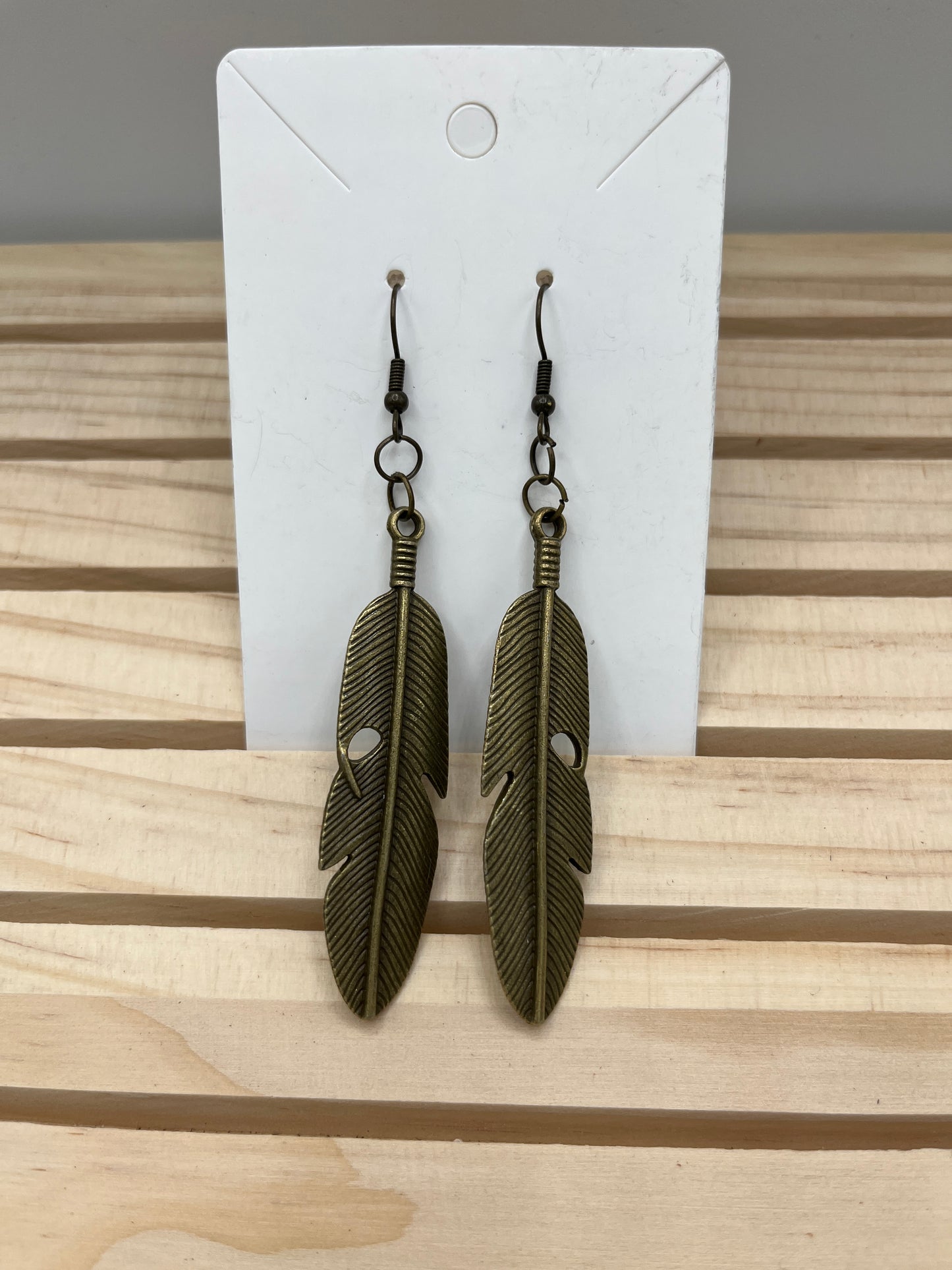 Brass Long feather earrings