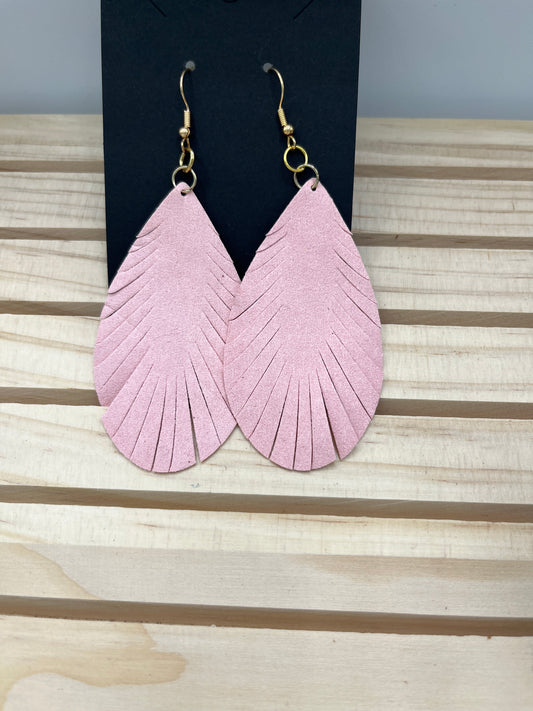 Leather Pink feather earrings