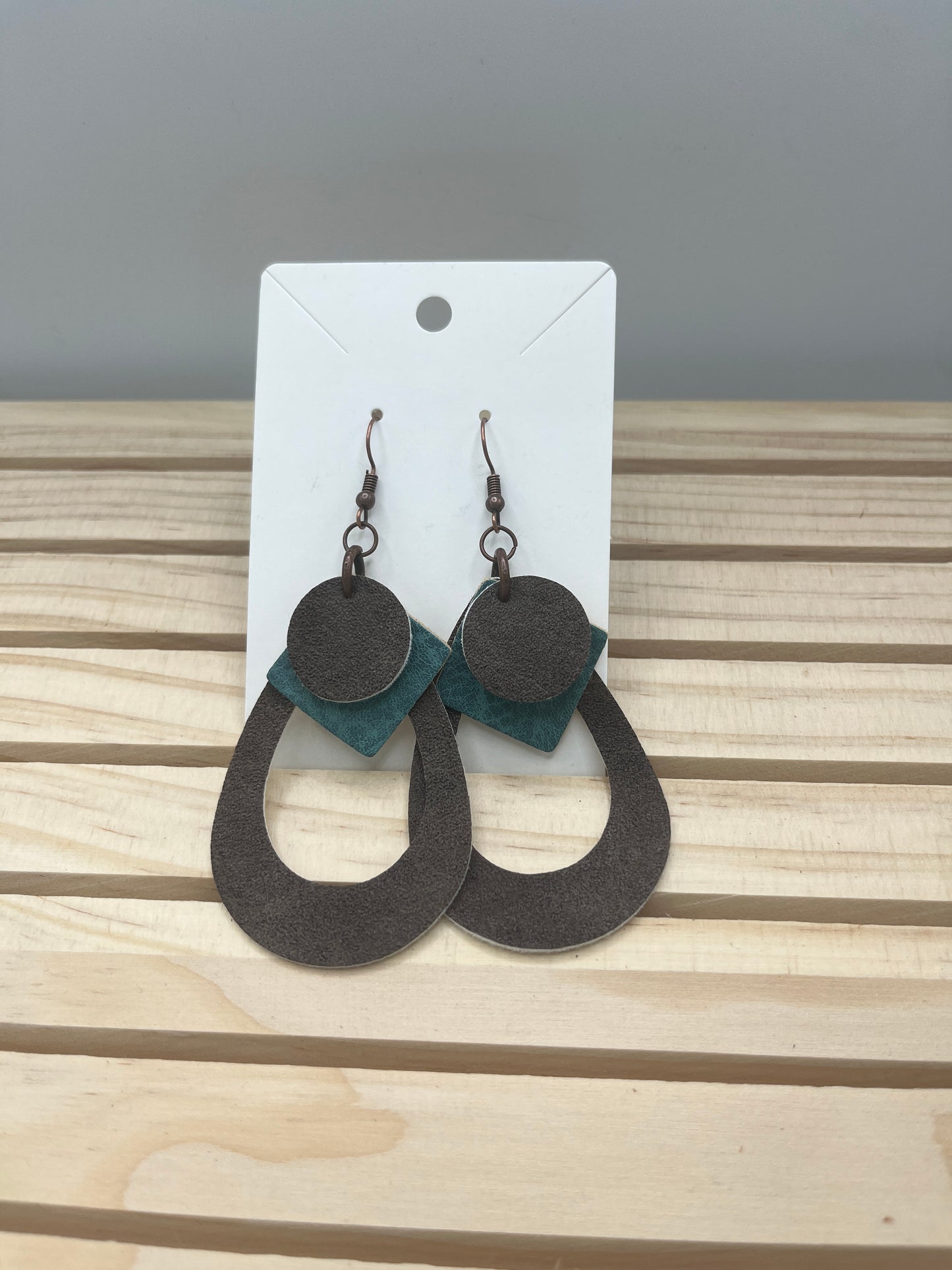 Brown Leather teardrop earrings