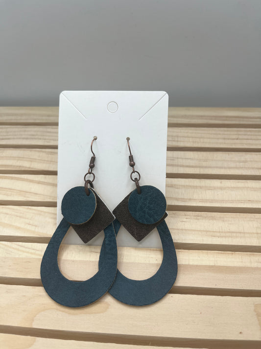 Dark Green leather teardrop earrings