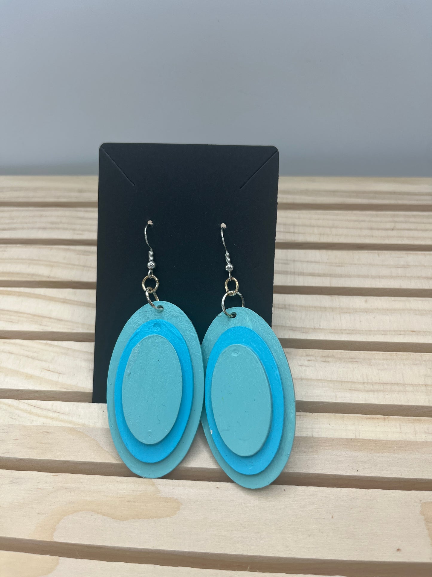 Teal light to dark oval earrings