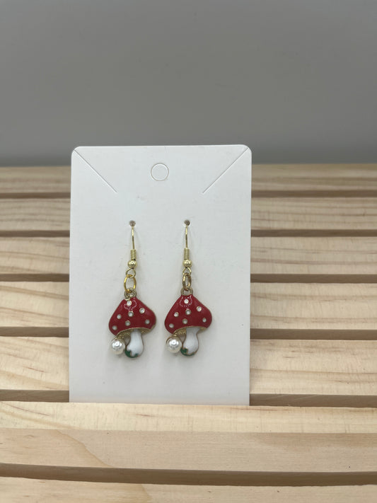 Mushroom and pearl earrings