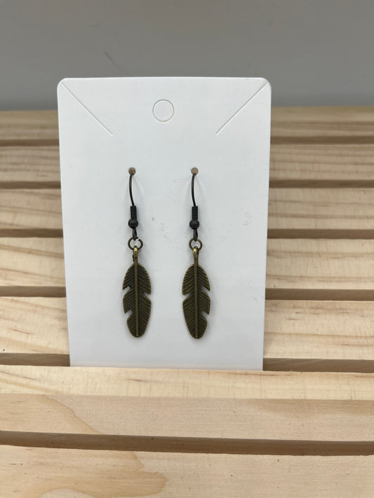 Brass small feather earrings